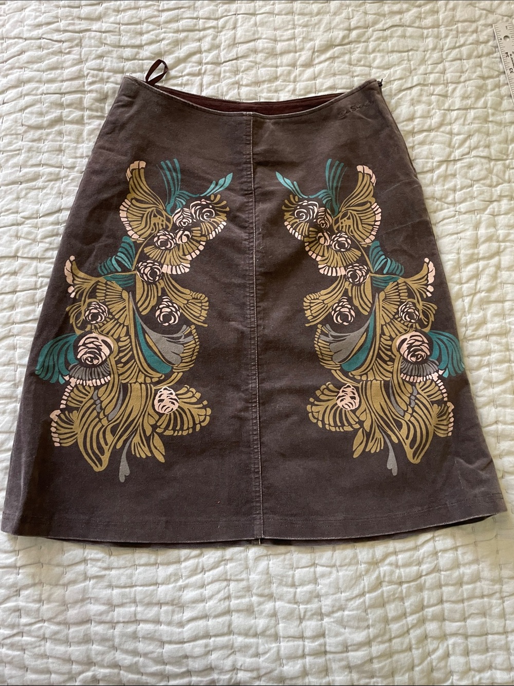 Brown Floral Embroidered A-Line Skirt - Women
